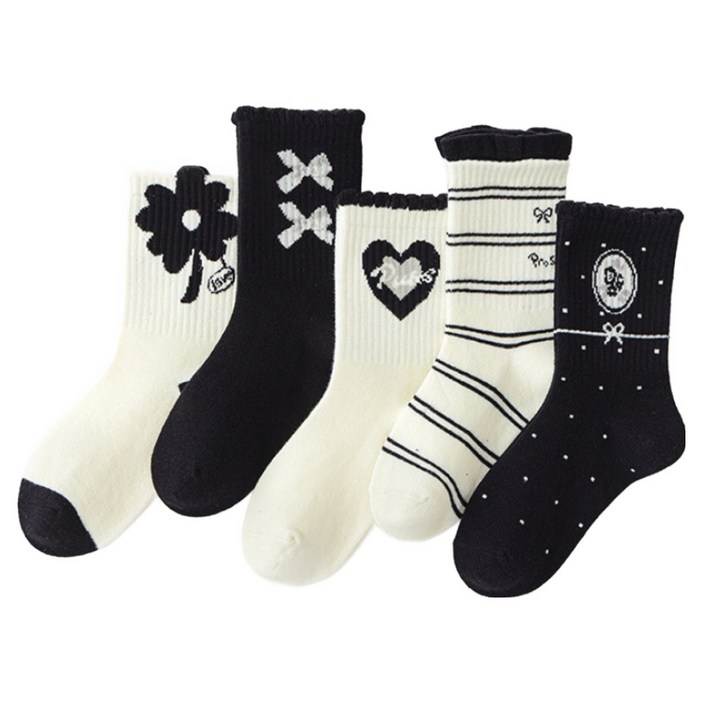 아이뿜 블랙 리본 하트 양말 5켤레 세트 F176