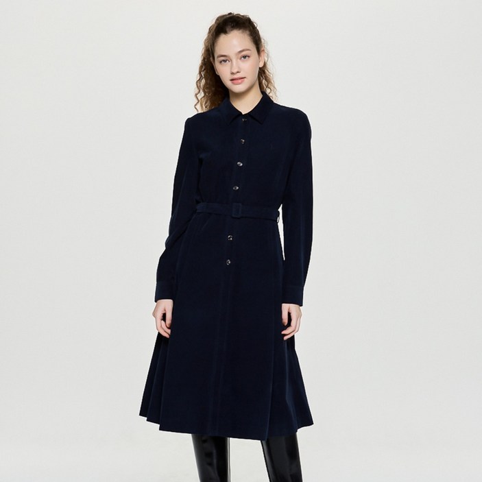 헤지스 여성용 벨티드 코듀로이 긴팔 원피스