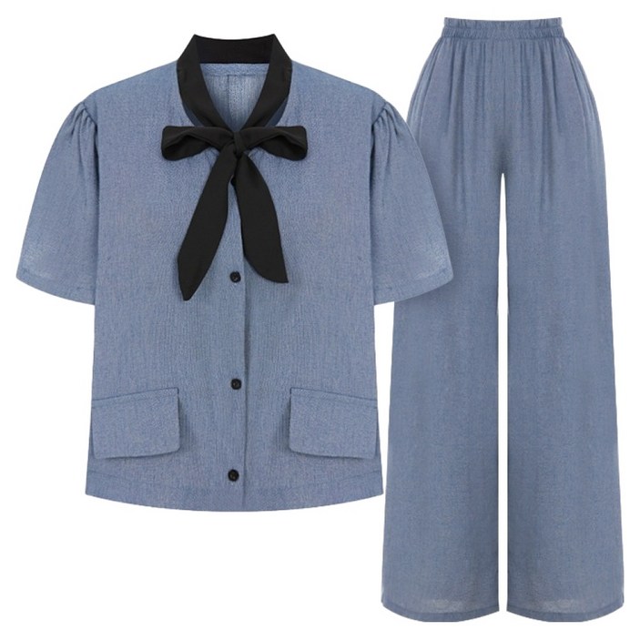 샐리 리본 타이 반팔 자켓 + 팬츠 세트 I6B-CSE001