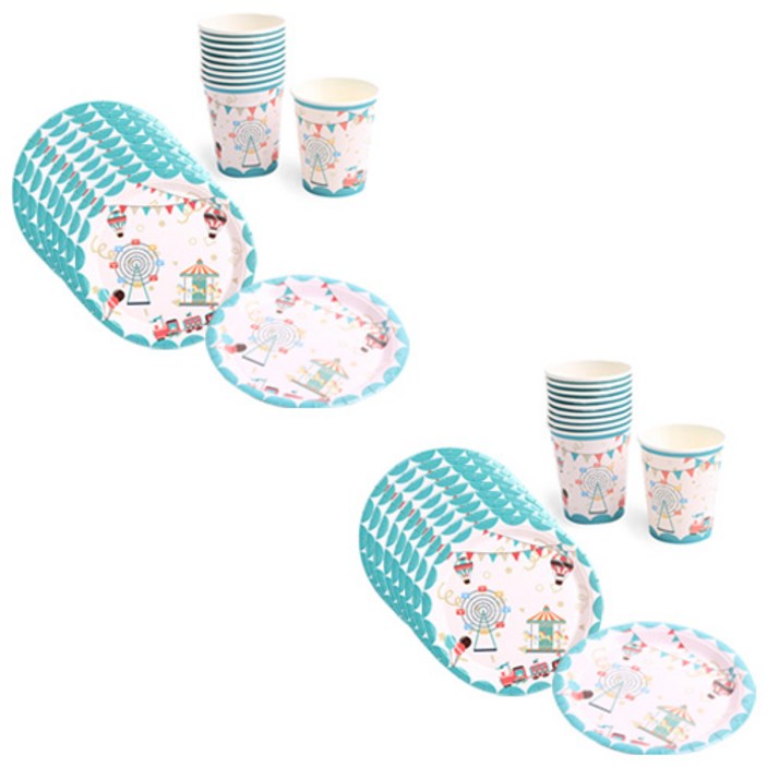 생일 파티접시 18cm  파티컵 세트 놀이동산, 20개, 1세트