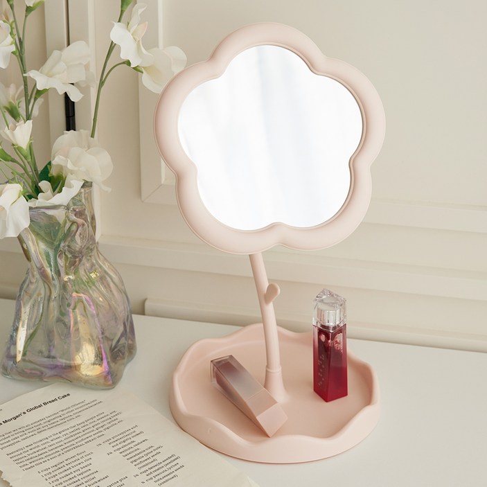 리빙공감 플라워 각도 조절 탁상거울, 베이비핑크