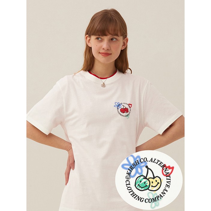 키르시반팔 키르시 여성용 DOODLE CHERRY CIRCLE LOGO 반팔 티셔츠