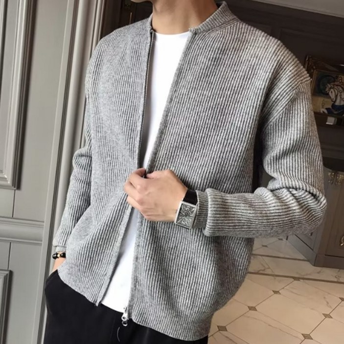 제이티엘 남성용 캐주얼 슬림 무지 코디 집업 니트