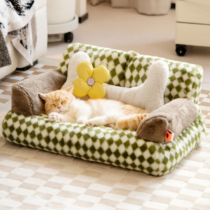cosmag 겨울 따뜻한 강아지 고양이 펫 쇼파 침대 탈부착 세탁 가능 뛰어난 딥슬립 쿠션 하우스 대형, 녹색