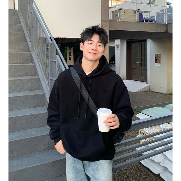 봄 남성 데일리 캐주얼 후드티 오버핏 검정 루즈핏 면소재 후디