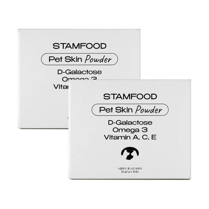 스탬푸드 펫 스킨 파우더 강아지 피부영양제 곰팡이성 피부염 아토피 고양이 피부병 종합영양제, 30회분, 피부피모, 2개