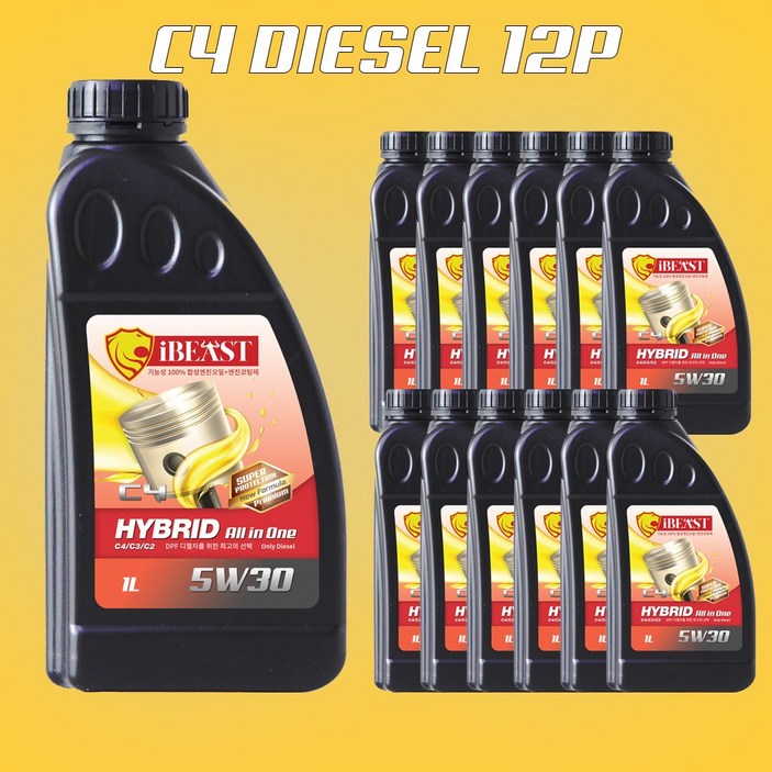 아이비스트 하이브리드 디젤합성엔진오일 C4 DPF 르노디젤, 싼타페, 쏘렌토 오일 5W30 1L X 12개 1BOX, 12개, 5w30, 1L