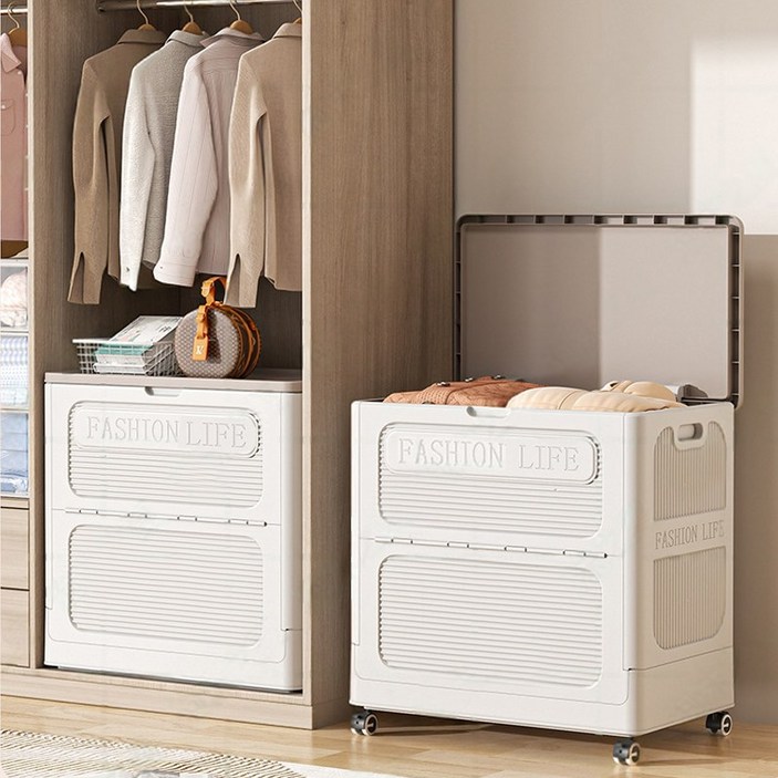 Kleeno 대형 정리함 150L 대용량 폴딩 수납함 이동 가능 리빙박스 옷 이불 보관함, 1개, 흰색