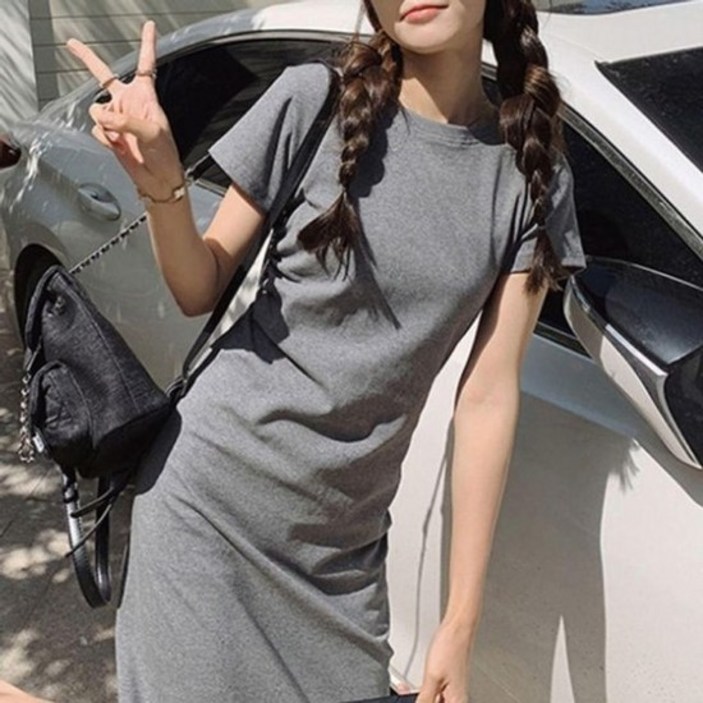 데일리 무지 데일리 봄 원피스 여름 반팔 면 스커트