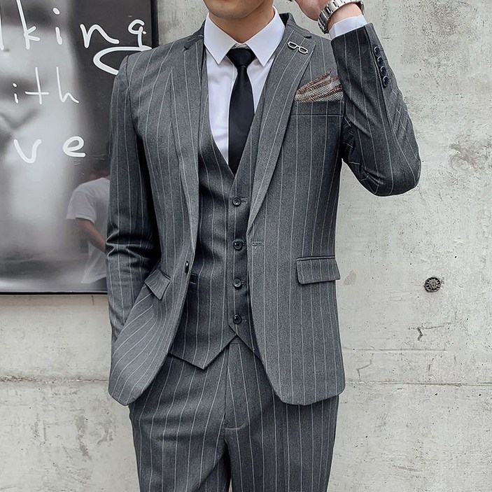 AOUGK 남성 스트라이프 정장세트 줄무늬 정장 자켓 정장바지 상하세트 오피스룩 양복 투피스 빅사이즈