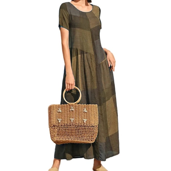 패션 점검 패치 O-Neck Long Dress Bohomin 스타일 드레스 여름