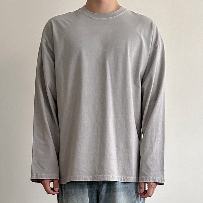고밀도 바이오워싱 싱글 피그먼트 드롭 컷 오버핏 긴팔티셔츠 박스핏 루즈핏 티셔츠맛집