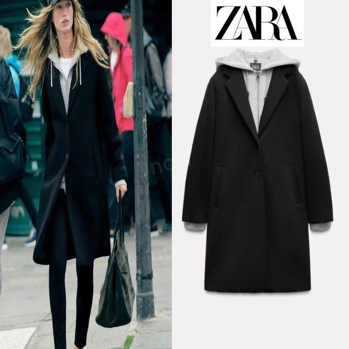 자라 여성 블랙 탈부착 후드 패치워크 코트 자켓 ZARA 자라 여성 블랙 탈부착 후드 패치워크 코트 자켓 ZARA