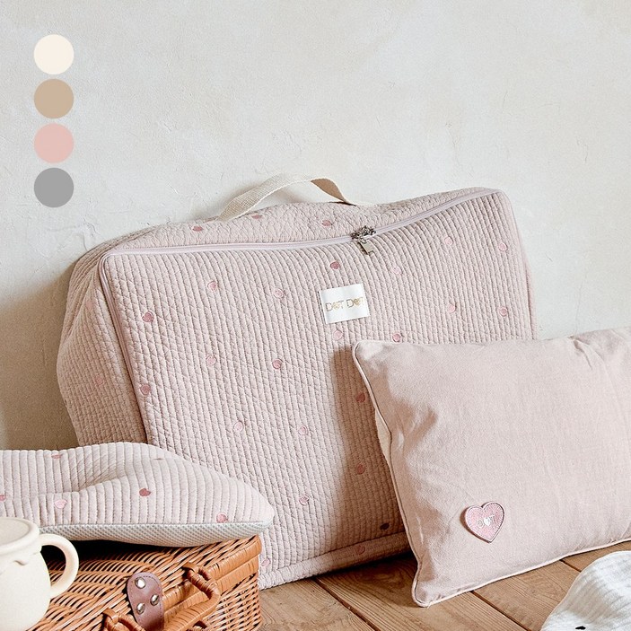 돗돗 줄누비 낮잠패드가방 아기이불 낮잠이불, 리본  아이보리, 1개