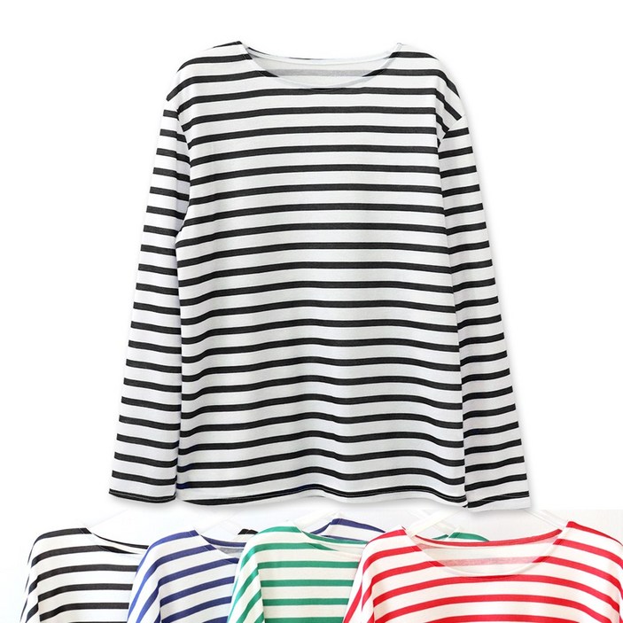 지오벤투 줄무늬 긴팔 라운드 롱 티셔츠 남여공용 단가라 박스티