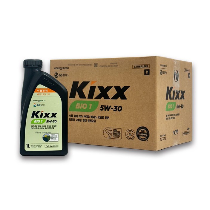 킥스 Kixx BIO 1 5W30 친환경 합성엔진오일, 12개, 1L