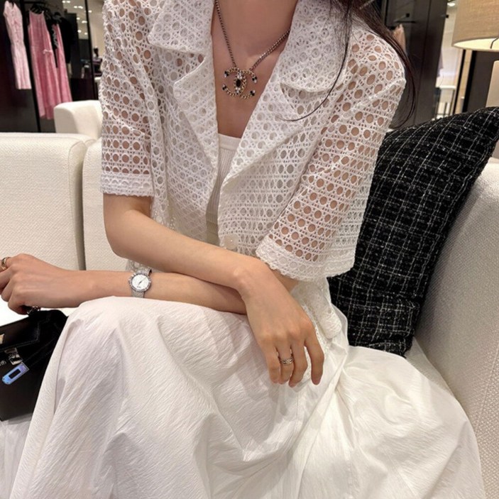 에이시크 브리즈 펀칭 반팔 레이스 아우터 C25BJK619