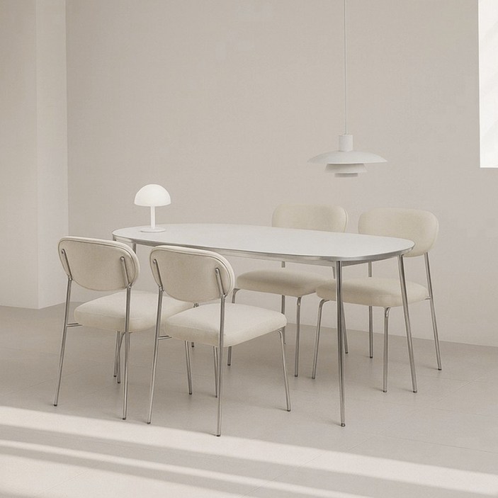 루소 화이트 실버 타원 식탁 테이블 1200 1400 1600, 4인용, 화이트/실버