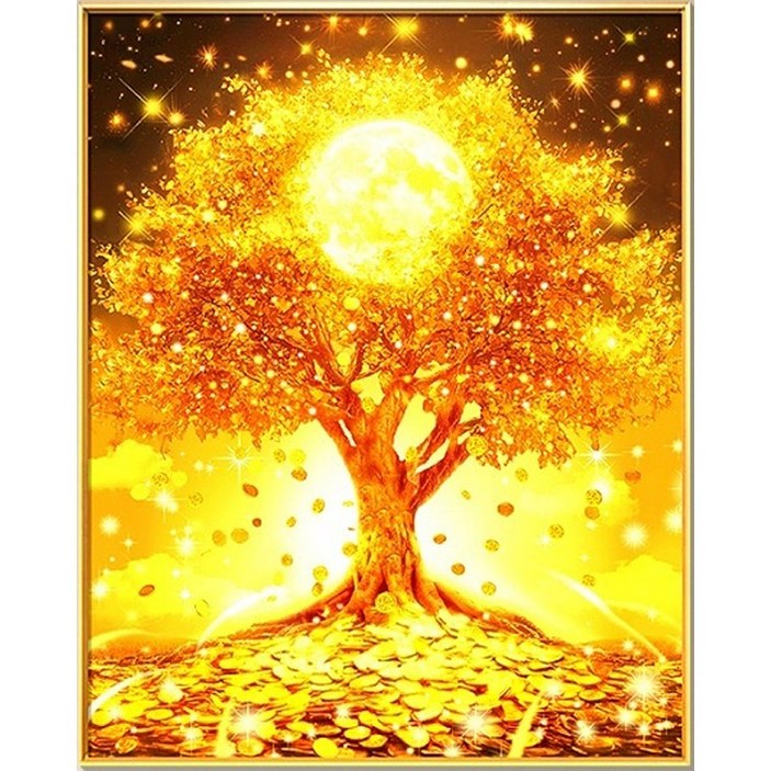 씨엘 보석십자수 개인소장용작품용, 집들이 고급선물, 격이 다른 원터치 프리미엄액자 4050cm 부엉이 해바라기, KS019달을품은 황금수, 1개