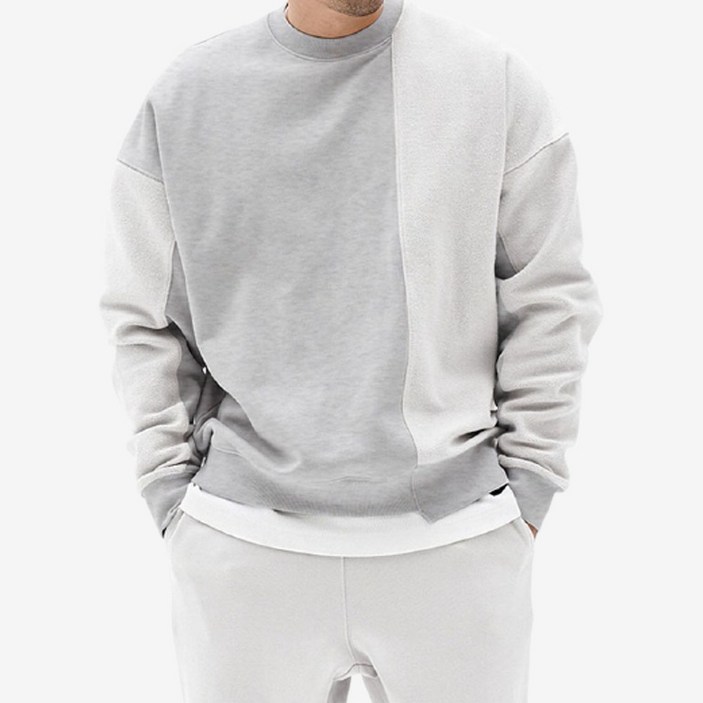 아이에스이랩 어깨가 넓어보이는 절개 배색 오버핏 맨투맨 I4TS001