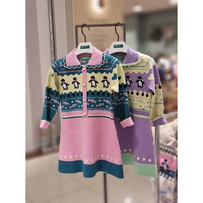 베네통키즈 여아 펭귄 자카드 니트 원피스 QAOP29461