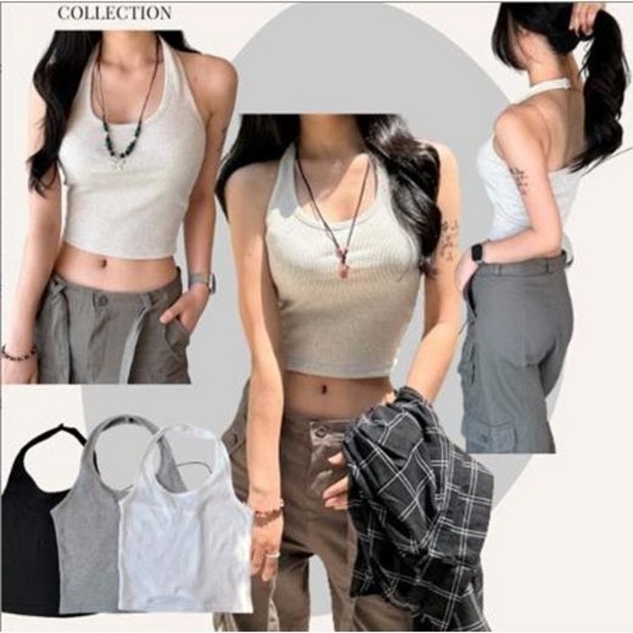 풀문 무지 데일리 베이직 쫀쫀 여성 이너 나시  골지스판홀터넥레이어드나시JCT