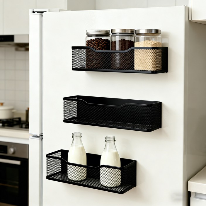 호밍사이 다용도 냉장고 세탁기 초강력 자석 수납선반 현관 틈새 수납 정리, 3개, 블랙
