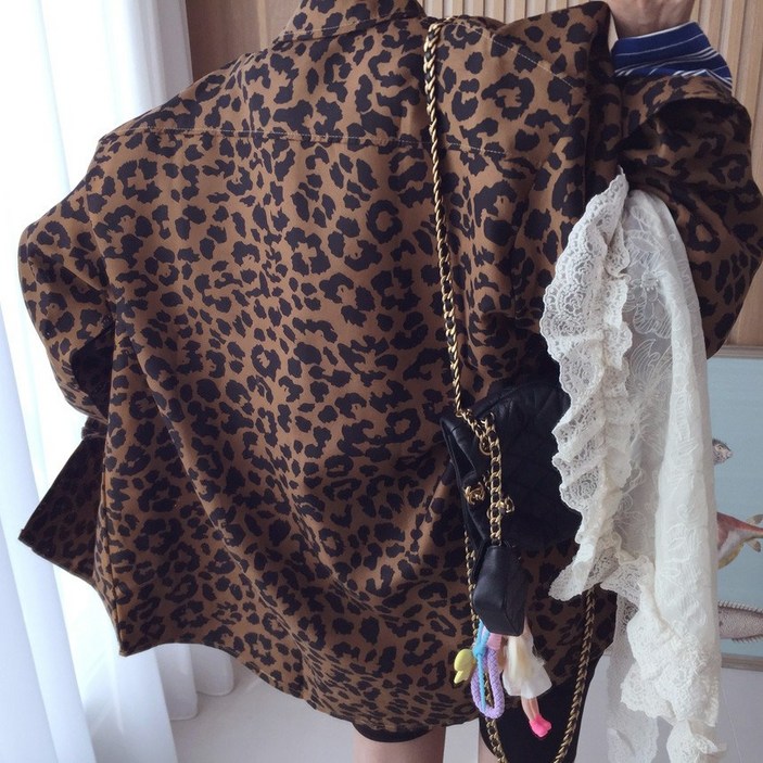 아이미마인 호피퀄 레오파드 패턴 언발 박시 루즈핏 카라 셔츠 남방