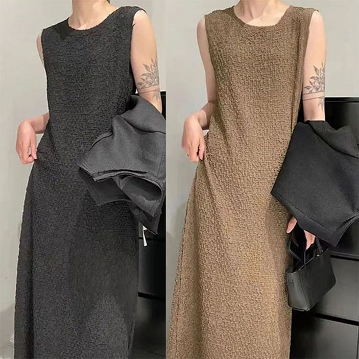 빅사이즈  민소매 롱 원피스  라운드 봄 여름 루즈핏 이너웨어 나시 A롱 원피스 슬리브리스 캐주얼 날씬해 여름 롱 스커트 WAWAMIYA