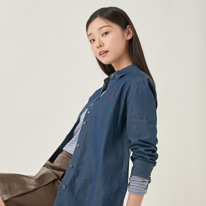 백화점정품 25년SS 빈폴레이디스 빈폴 BEANPOLE Essential 인디고 데님 레귤러핏 셔츠  블루 BF5764E03P