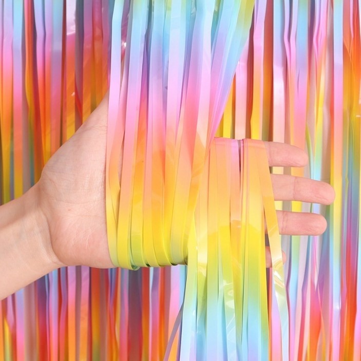[에브리띵스마일] 파티커튼 42colors 홀로그램/새틴/파스텔/샤이니 수술 은박커튼, 홀로그램 레인보우, 5개