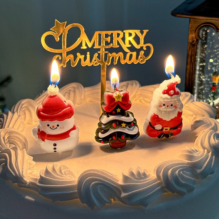 파티몬 크리스마스 초 토퍼 데코픽 케이크 장식 용품 파티 소품 캔들, 1개, 산타 트리 눈사람 3종 초  토퍼