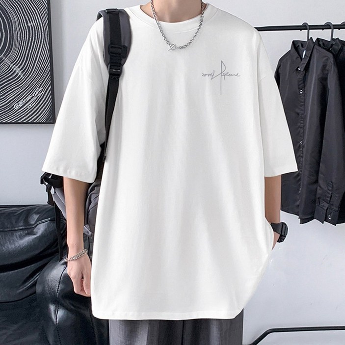 모던바이브 남자 오버핏 프린팅 레터링 빅사이즈 박스티 반팔 티셔츠