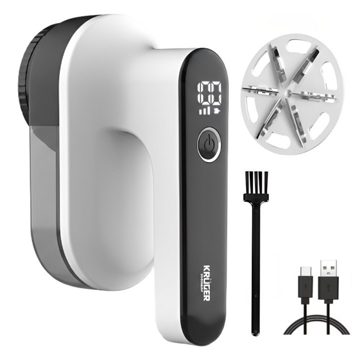 크루거 보풀제거기 세탁소용 6중 충전식 대용량 LED, 프리미엄 화이트블랙, KRLR-1329