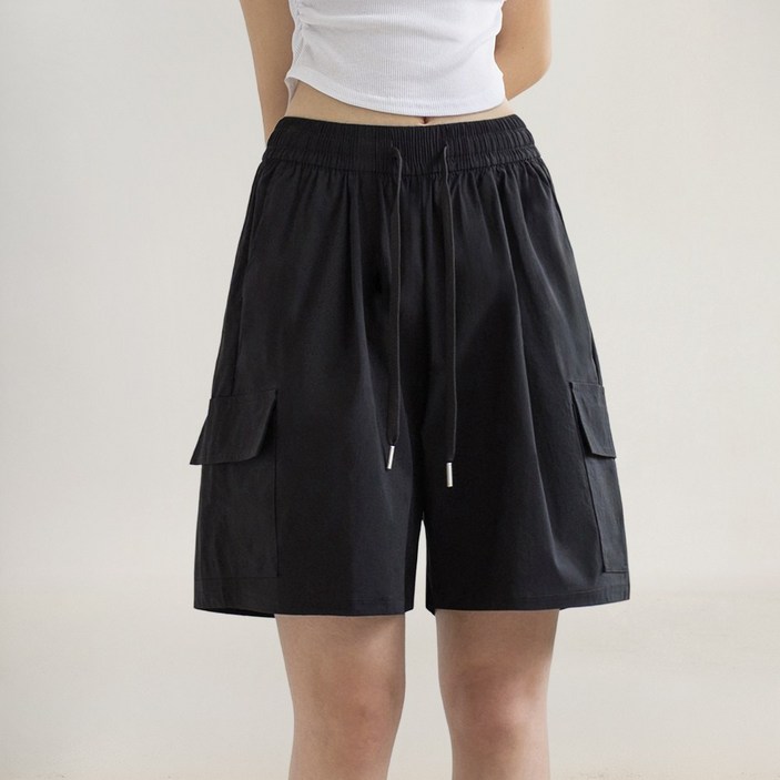 아히쥬 여성 밴딩 스판 카고 반바지 쇼츠