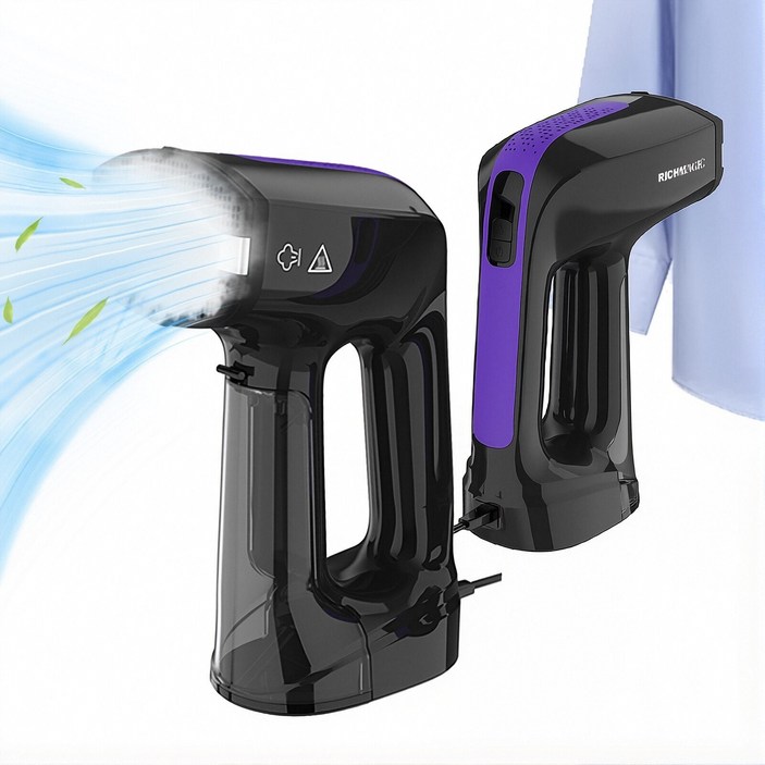 [2025년형] RichMagic 진공 흡착식 핸디 스팀 다리미 3단 조절 휴대용 가정용 초경량 신속 예열 살균 진드기/습기/먼지 제거 200ML 대용량 물통, 자흑색