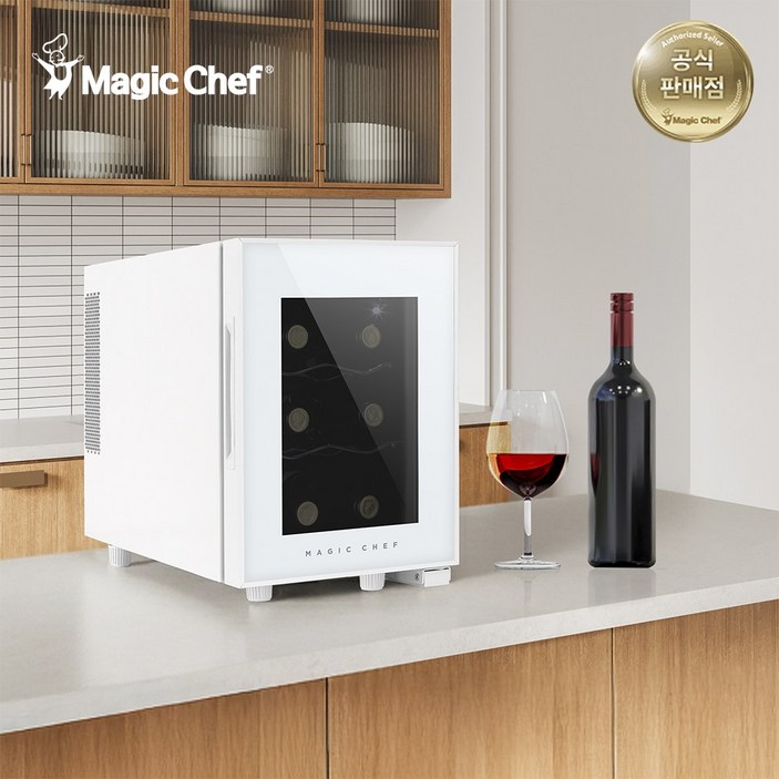 공식판매 매직쉐프 미니 와인냉장고 6병 와인셀러 화이트에디션 저소음 무진동 와인거치대 반도체 냉각, MEW6DW, 화이트에디션