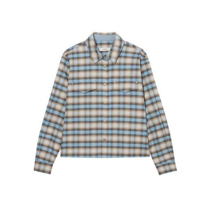 헤지스레이디스 국내매장 공식 체크 셔켓 스카이블루 HSSH4C706B1