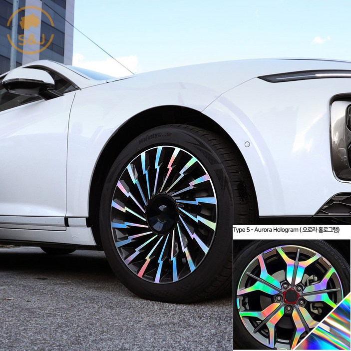 위드미카 그랜저 GN7 호환 용품 19인치 캘리그래피 휠 포인트 스티커 악세사리, GN7캘리19인치휠스티커  오로라홀로그램, 1세트
