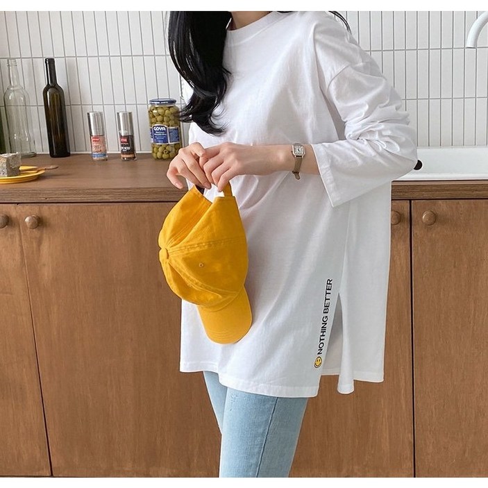 11 스마일 심플 사계절 기본 이너 레이어드 트임 레깅스코디 롱티셔츠