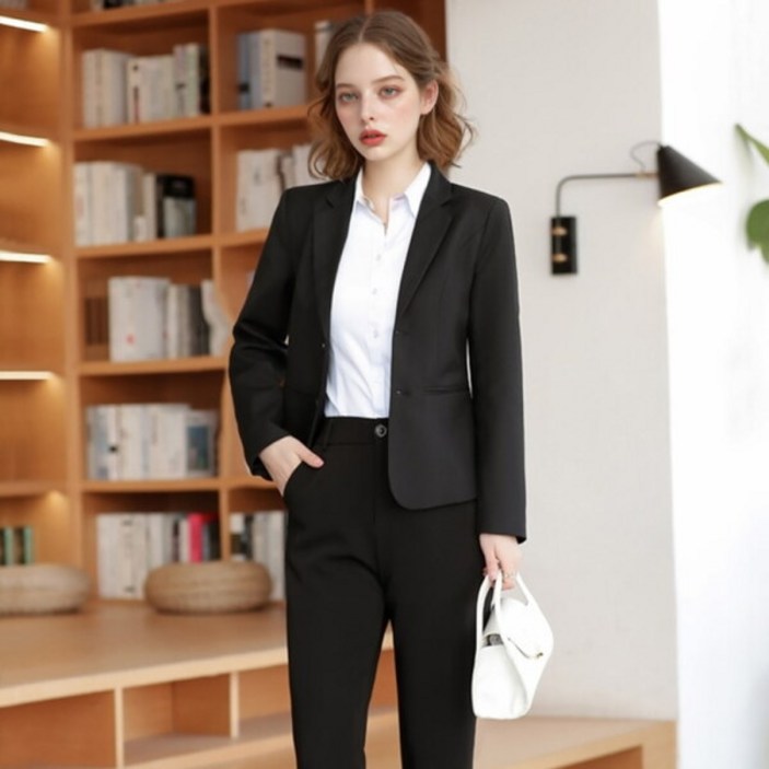 대여블랙 여자 긴팔 면접정장세트자켓 셔츠 바지