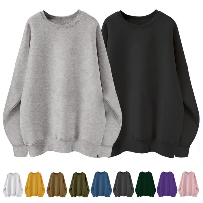 엠제이스타 1+1 2장묶음 국내산 남녀공용 특양면 오버핏 맨투맨 라운드 베이직 무지 루즈핏 단체 티 커플 빅사이즈 티셔츠 여성 여자