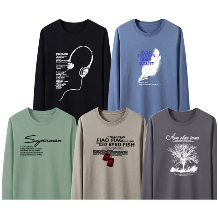 YLEMI 11111 봄 가을 남성 루즈핏 스판 긴팔 라운드 오버핏 티셔츠 남자 면티 5종 세트