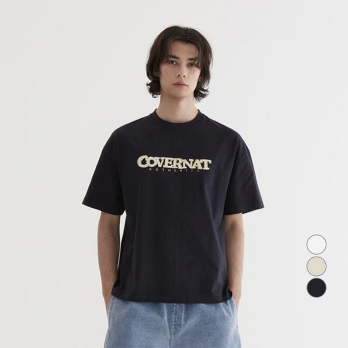 커버낫 남녀공용 멀티 컬러 로고 그래픽 면 티셔츠