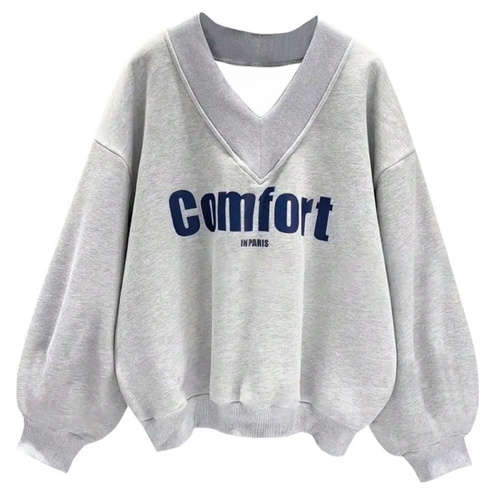 엘쏘 여성용 기모 V넥 루즈핏 맨투맨