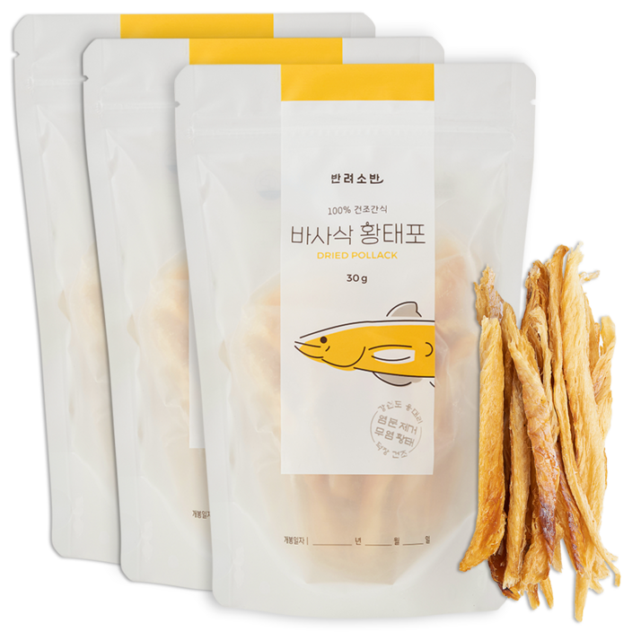 반려소반 강아지 수제 간식, 3개, 황태포