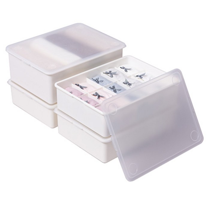 이즈리빙 플라스틱 속옷정리함 아이보리 반투명뚜껑 1칸 1p  10칸 1p  15칸 2p 세트