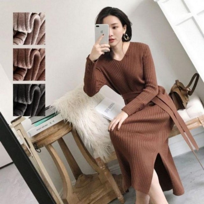 롱 가을 골지 베이지 겨울 원피스 니트 캐러멜 봄 블 가을원피스 겨울원피스 니트원피스 골지니트