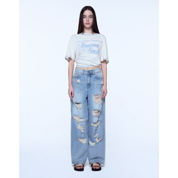 [인스턴트펑크](_)데미지 와이드 데님 팬츠