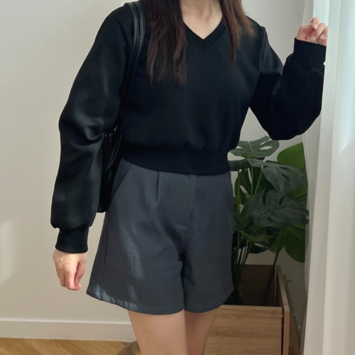 여성 브이넥 세미크롭 무지 맨투맨 고퀄리티 국내생산 여성 브이넥 세미크롭 무지 맨투맨 고퀄리티 국내생산
